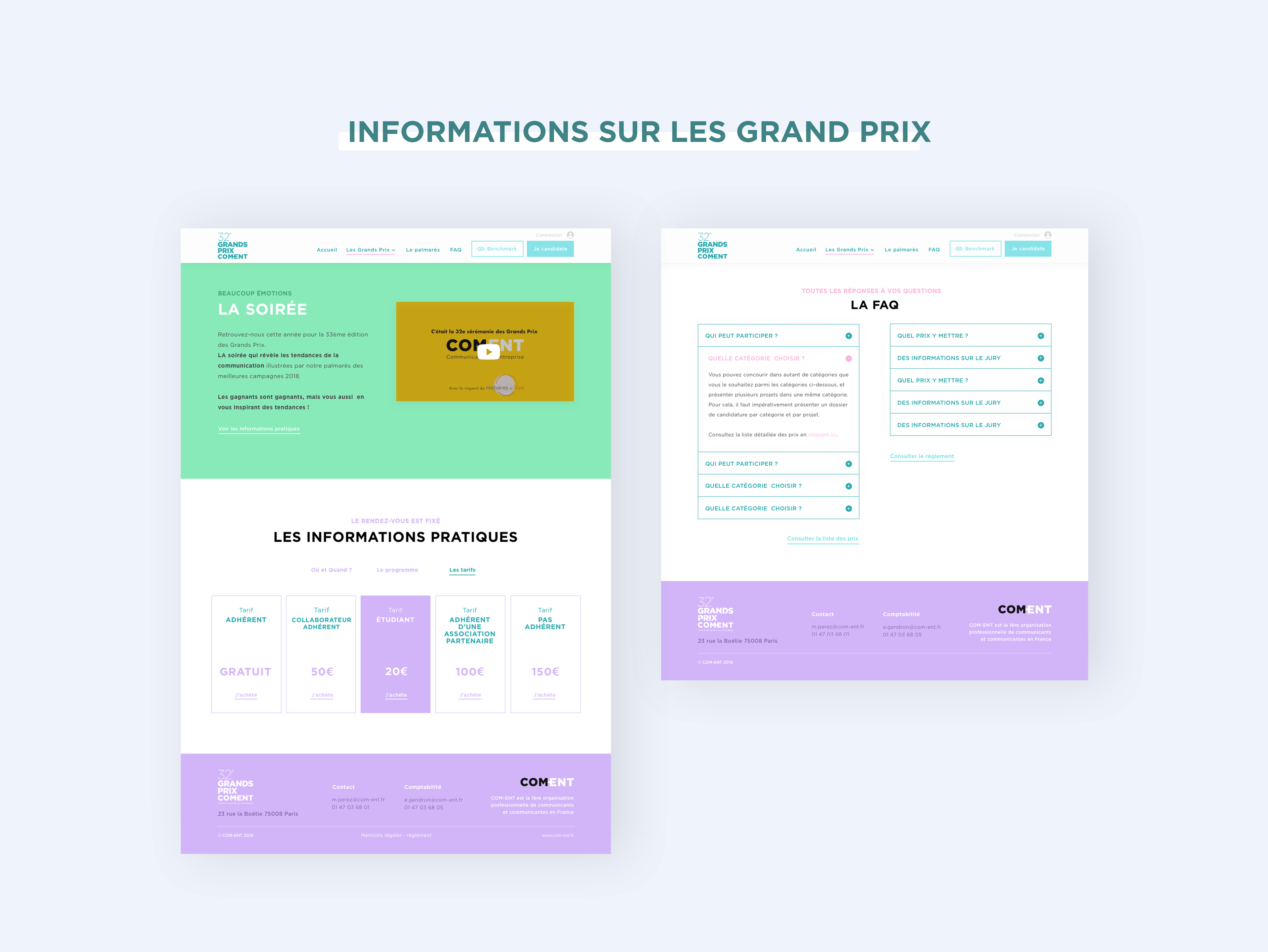 Com-ent, première association des communiquants de france, site internet, Grands Prix, Communication, site web, Maquette, UI design, Webdesign